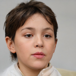 Neutral white child female with short  brown hair and brown eyes