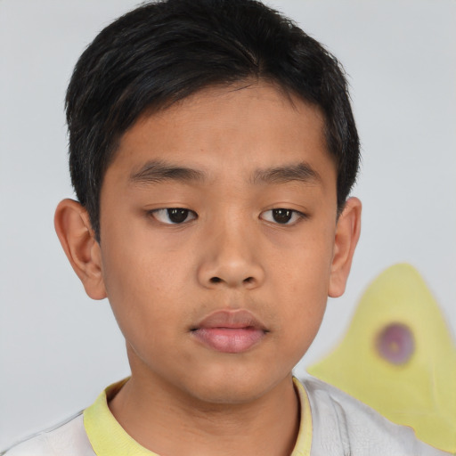 Neutral asian child male with short  brown hair and brown eyes