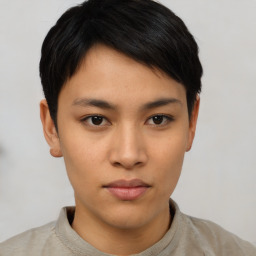 Neutral asian young-adult male with short  black hair and brown eyes