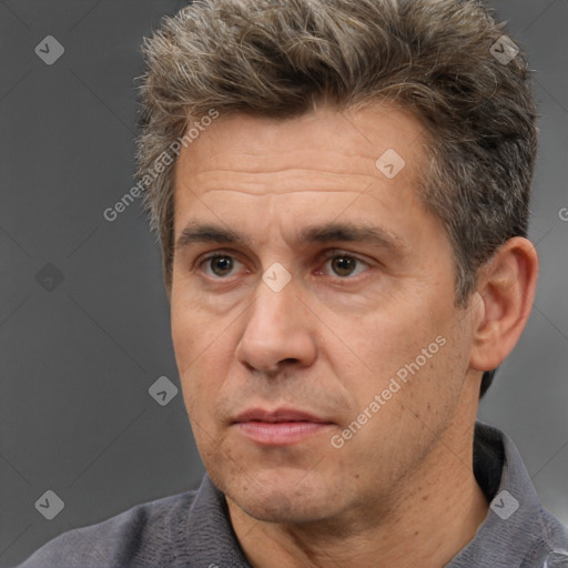 Neutral white adult male with short  brown hair and brown eyes