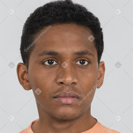 Neutral black young-adult male with short  brown hair and brown eyes