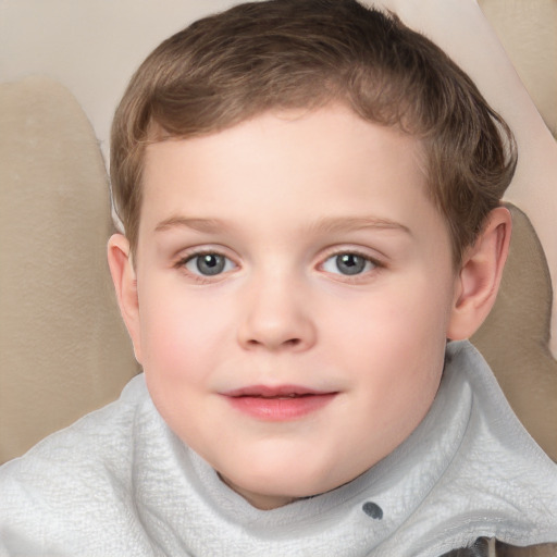 Joyful white child male with short  brown hair and brown eyes