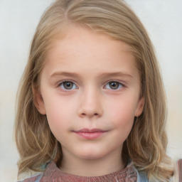 Neutral white child female with medium  brown hair and blue eyes