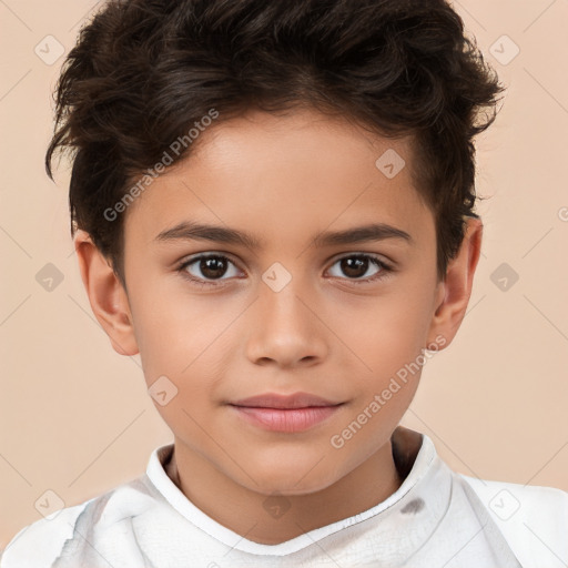 Joyful white child male with short  brown hair and brown eyes