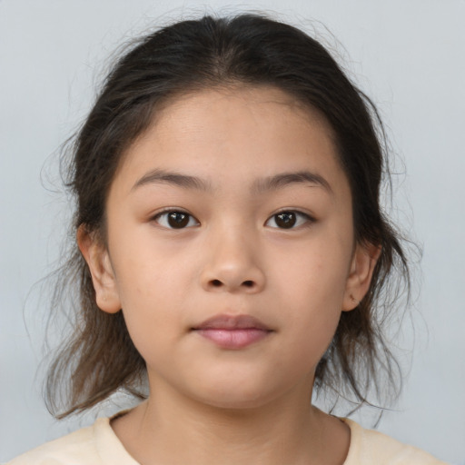 Neutral asian child female with medium  brown hair and brown eyes