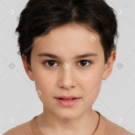 Neutral white child female with short  brown hair and brown eyes