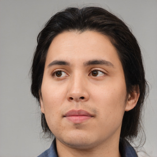 Neutral white young-adult male with medium  black hair and brown eyes