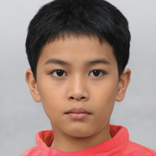Neutral asian child male with short  brown hair and brown eyes