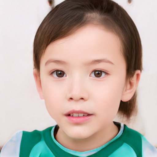 Neutral white child female with short  brown hair and brown eyes