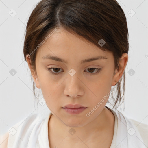 Neutral white child female with medium  brown hair and brown eyes