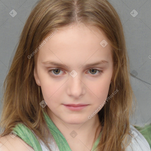 Neutral white child female with medium  brown hair and brown eyes