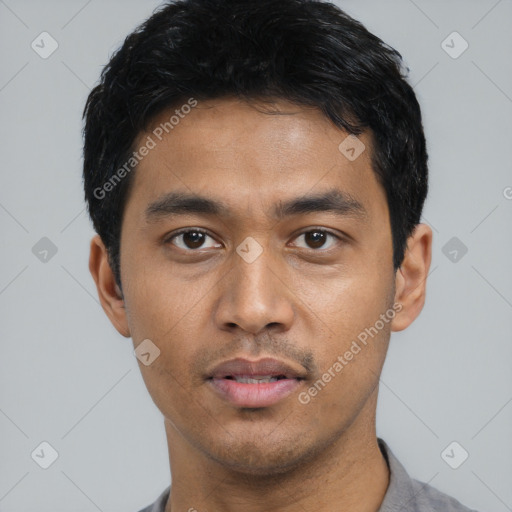 Neutral asian young-adult male with short  black hair and brown eyes