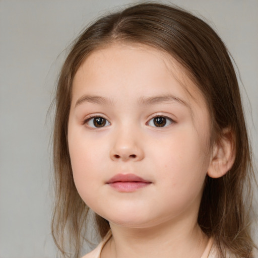 Neutral white child female with medium  brown hair and brown eyes