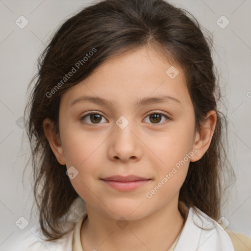 Neutral white child female with medium  brown hair and brown eyes