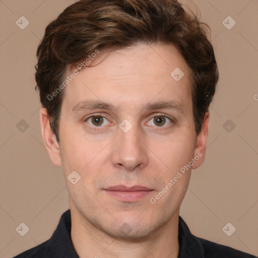 Neutral white adult male with short  brown hair and brown eyes