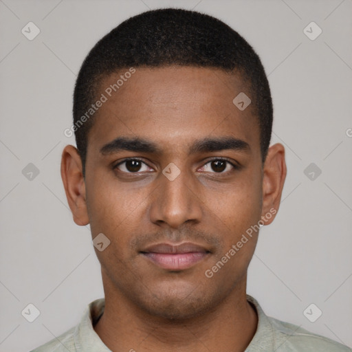 Neutral black young-adult male with short  brown hair and brown eyes