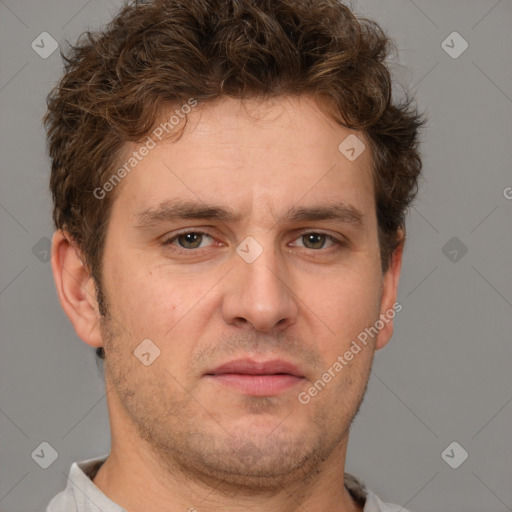 Neutral white adult male with short  brown hair and brown eyes