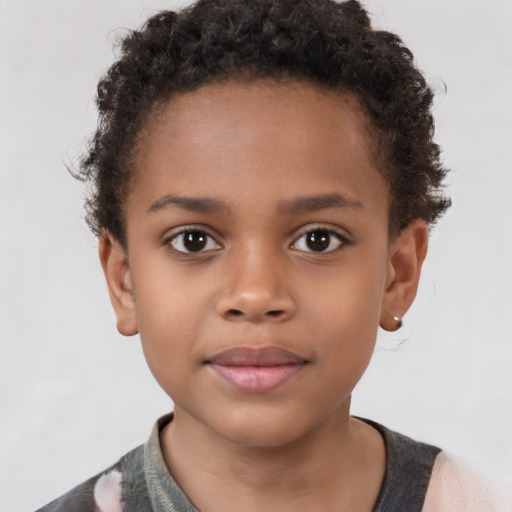 Neutral black child female with short  brown hair and brown eyes