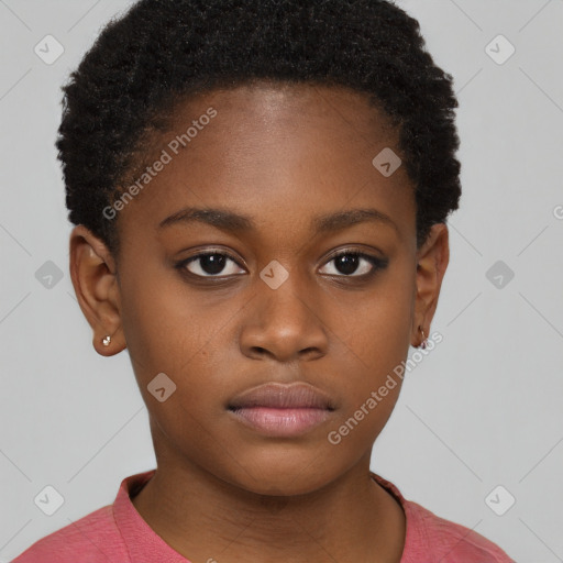 Neutral black young-adult female with short  brown hair and brown eyes