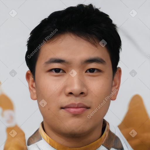 Neutral asian young-adult male with short  black hair and brown eyes