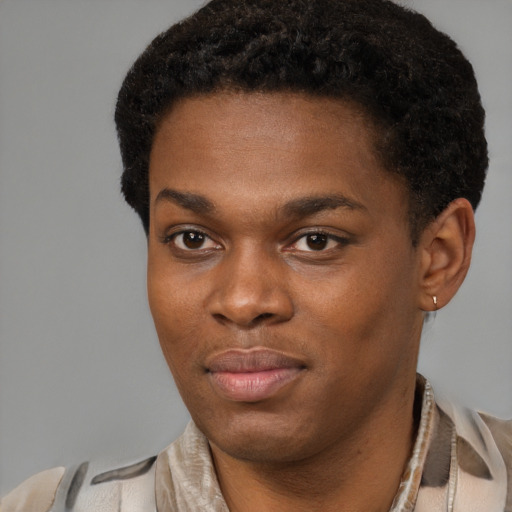 Neutral black young-adult male with short  brown hair and brown eyes