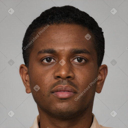 Neutral latino young-adult male with short  brown hair and brown eyes