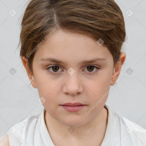 Neutral white child female with short  brown hair and brown eyes