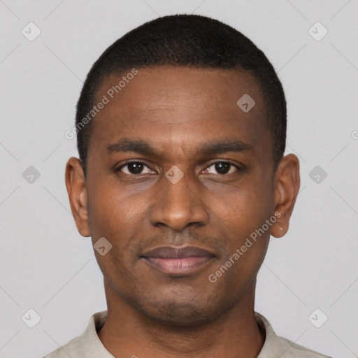 Neutral black young-adult male with short  brown hair and brown eyes