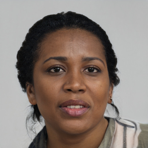 Neutral black young-adult female with long  black hair and brown eyes