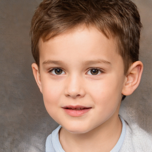 Joyful white child male with short  brown hair and brown eyes