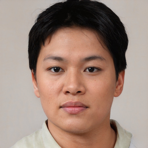 Neutral asian young-adult female with short  black hair and brown eyes