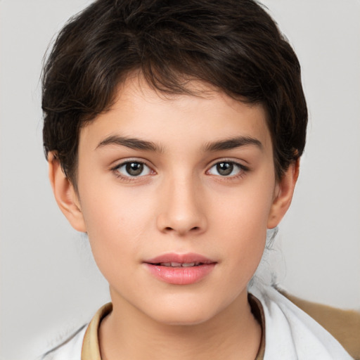 Neutral white young-adult female with short  brown hair and brown eyes