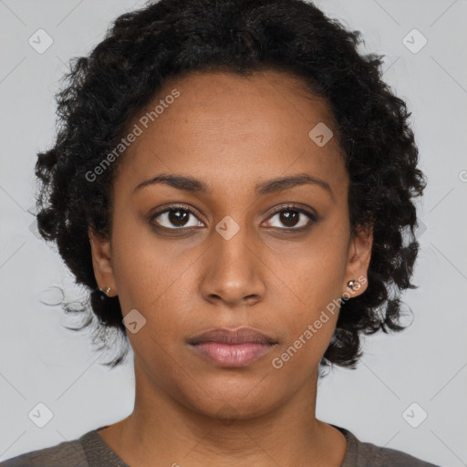 Neutral black young-adult female with short  brown hair and brown eyes