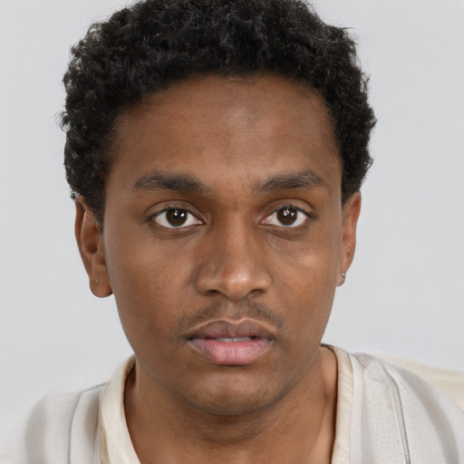 Neutral black young-adult male with short  brown hair and brown eyes