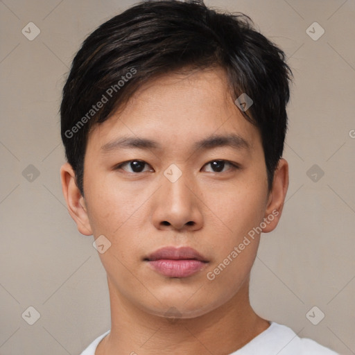 Neutral asian young-adult male with short  black hair and brown eyes