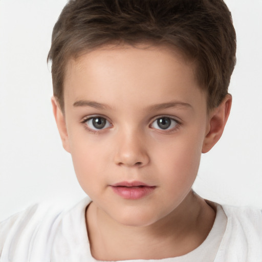 Neutral white child female with short  brown hair and brown eyes