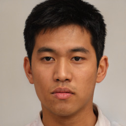 Neutral asian young-adult male with short  black hair and brown eyes