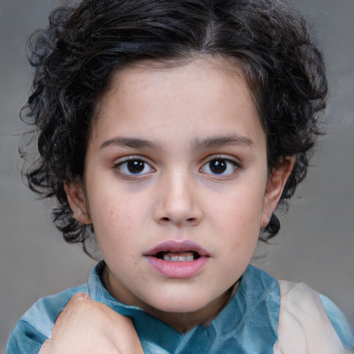 Neutral white child female with medium  brown hair and brown eyes