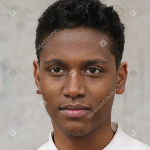 Neutral black young-adult male with short  brown hair and brown eyes