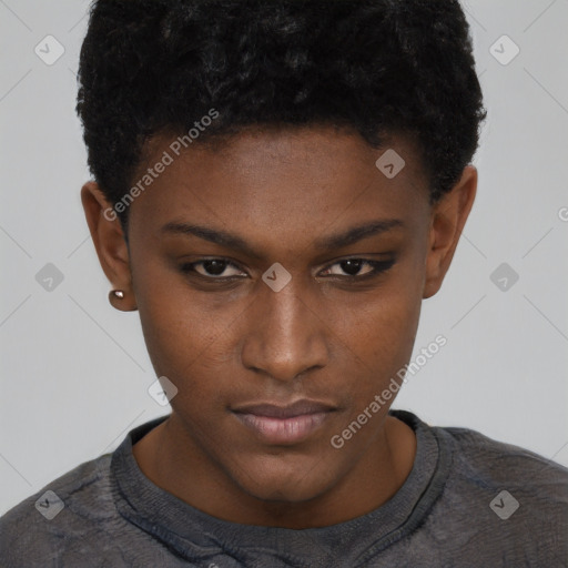 Neutral black young-adult male with short  brown hair and brown eyes