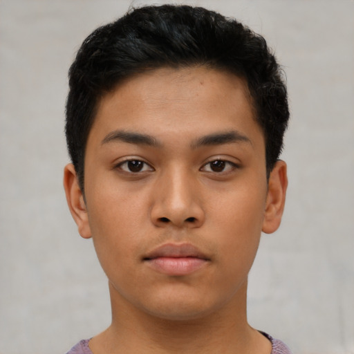 Neutral asian young-adult male with short  brown hair and brown eyes