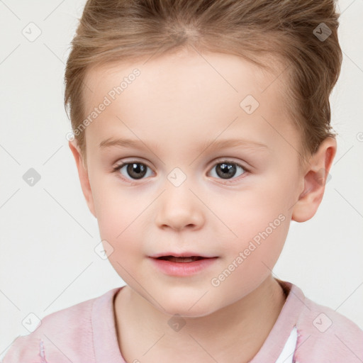 Neutral white child female with short  brown hair and brown eyes