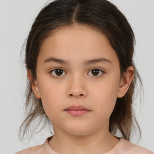 Neutral white child female with medium  brown hair and brown eyes