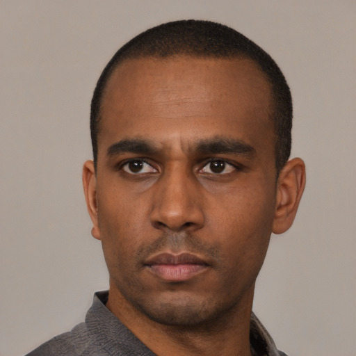 Neutral latino adult male with short  black hair and brown eyes