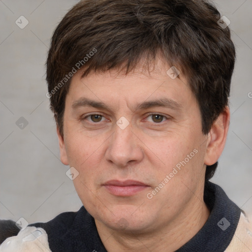 Neutral white adult male with short  brown hair and brown eyes