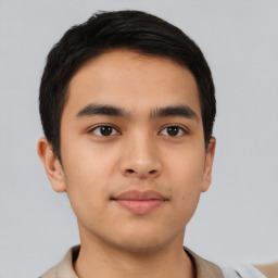 Neutral asian young-adult male with short  black hair and brown eyes