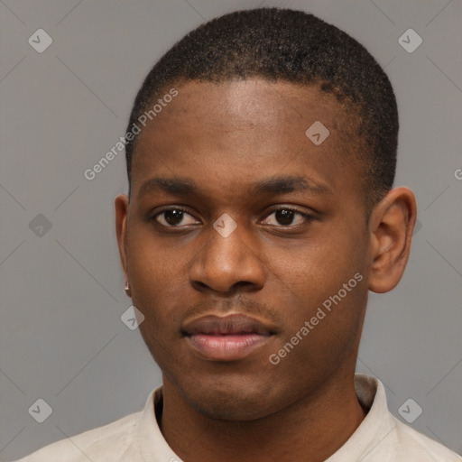 Neutral latino young-adult male with short  brown hair and brown eyes