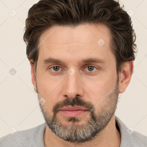 Neutral white adult male with short  brown hair and brown eyes