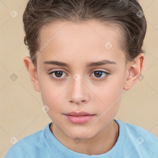 Neutral white child female with short  brown hair and brown eyes