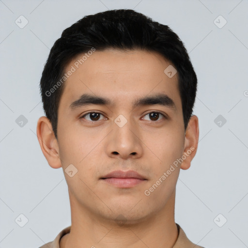 Neutral asian young-adult male with short  black hair and brown eyes